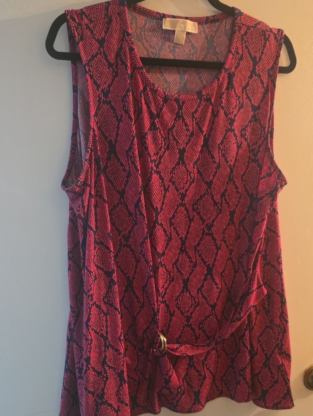 Michael Kors Sleeveless Pink Snake-Print Blouse with Belt